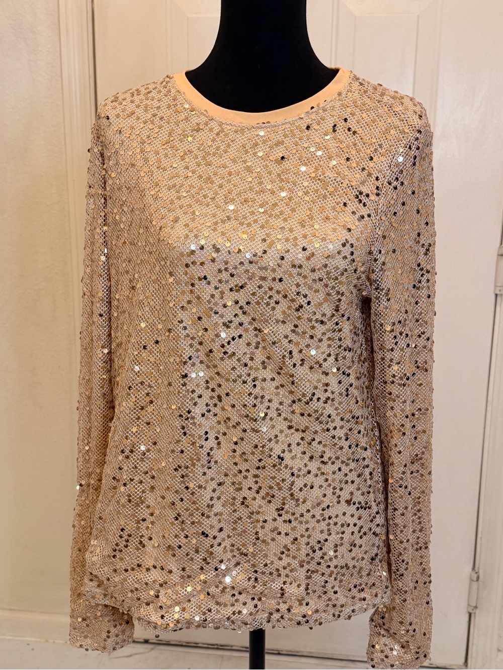 Women’s Long Sleeve Sequin Tee - Champagne